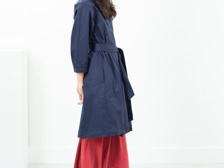 Sateen Trench in Navy Cheap