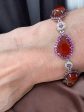 6 carnelians surrounded by hot pink sapphired and diamond bracelet on Sale