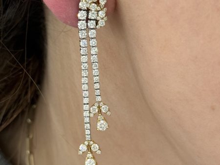 diamond leaf earrings double strand For Sale