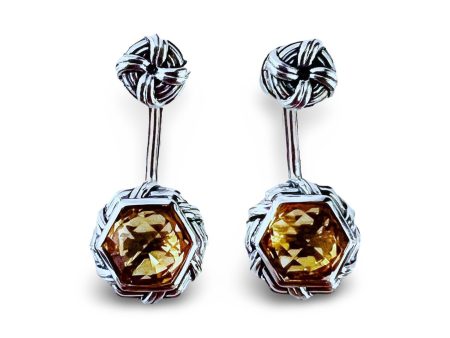 Fantasies Hexagon Push Pin Drop Earrings in sterling silver with citrine Discount