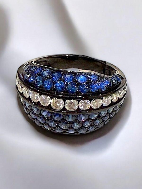 Diamond black rhodium blue sapphire ring Fashion