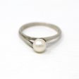 Cultured Pearl Ring - Retro 10k White Gold 6 mm Solitaire Gem - Vintage Circa 1960s Era Size 8 New Old Stock Fine Modernist Jewelry Cheap