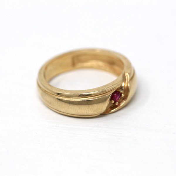 Created Ruby Band - Retro 14k Yellow Gold Round Faceted Red Stone Ring - Vintage Circa 1960s Era Size 8 3 4 New Old Stock Fine 60s Jewelry Discount