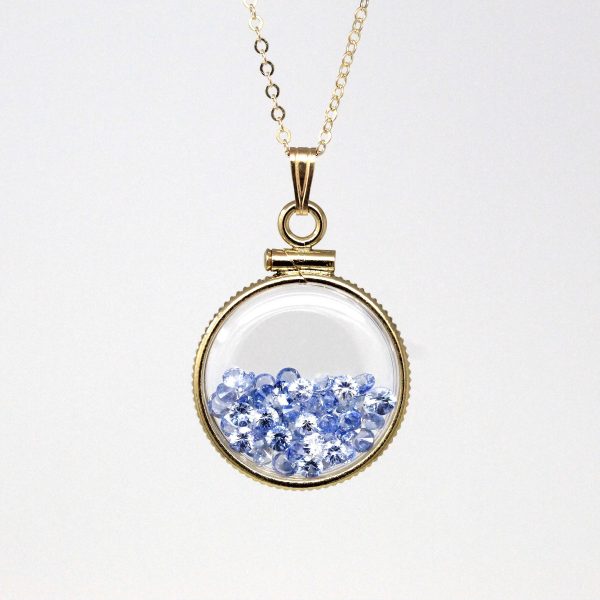 Sapphire Shaker Locket - Handcrafted 14k Yellow Gold Filled Pendant Necklace - Genuine 2.5 CTW Blue Gemstones September Birthstone Jewelry Supply