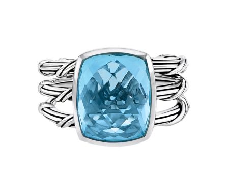 Fantasies Blue Topaz 3 Row Cocktail Ring in sterling silver For Sale