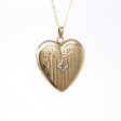 Vintage Heart Locket - Retro 10k Yellow Gold Genuine Diamond Flower Pendant Necklace - Circa 1940s Era Fine Keepsake Photograph 40s Jewelry Online now