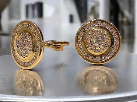 round yellow gold and diamond cufflinks Online now