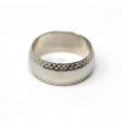 Vintage Ring Band - Retro 14k White Gold Eternity Etched Designs - Circa 1960s Era Size 6.5 Statement Stacking Cigar Style 60s Fine Jewelry Supply