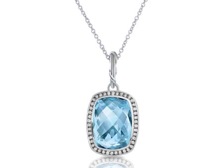 Fantasies Blue Topaz Halo Pendant Necklace in sterling silver with white topaz Online now