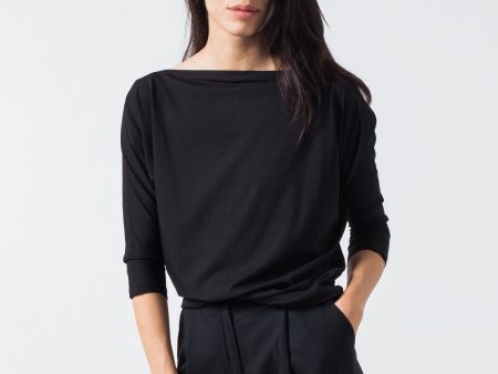 Boat Neck Top in Black For Sale