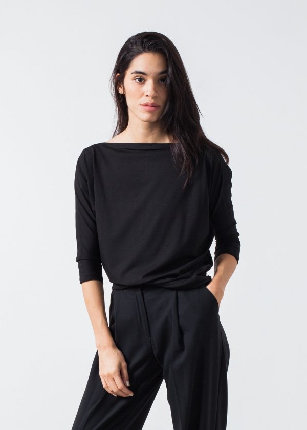 Boat Neck Top in Black For Sale