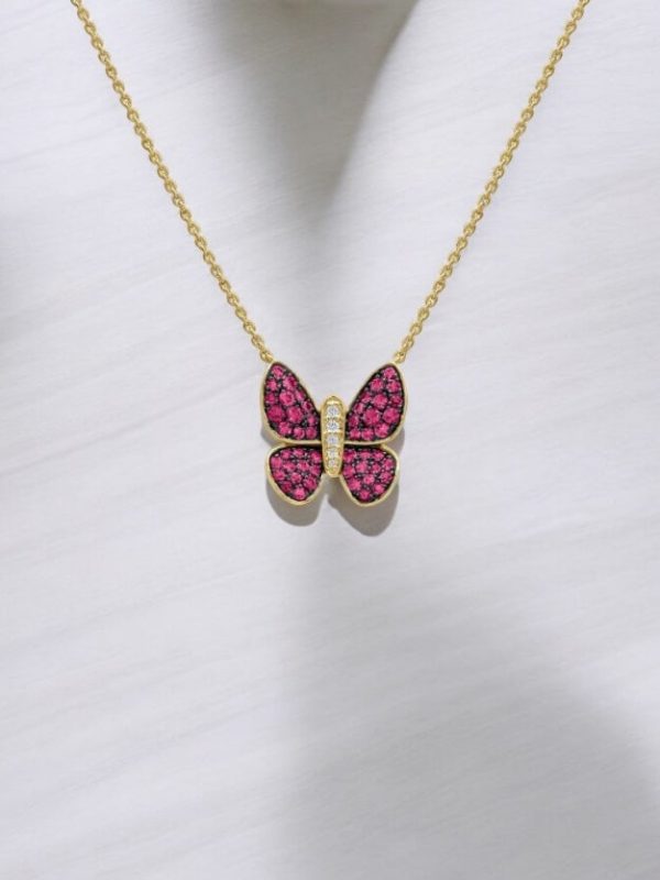 Pink Sapphire  Butterfly Necklace Cheap