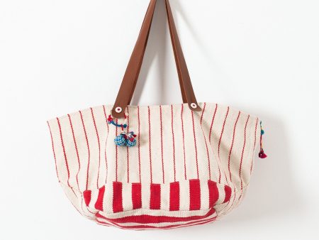 Woven Oversized Tote in Red Stripe For Cheap