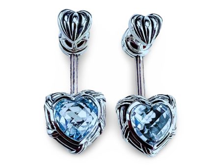 Fantasies Heart Push Pin Drop Earrings in sterling silver with blue topaz Online Sale