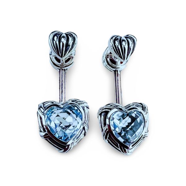 Fantasies Heart Push Pin Drop Earrings in sterling silver with blue topaz Online Sale