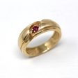 Created Ruby Band - Retro 14k Yellow Gold Round Faceted Red Stone Ring - Vintage Circa 1960s Era Size 8 3 4 New Old Stock Fine 60s Jewelry Discount