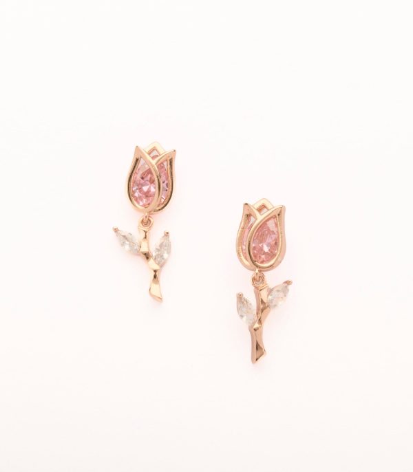 Adorable Golden Color Rose With Pink Gemstones Tops (Brass) Sale