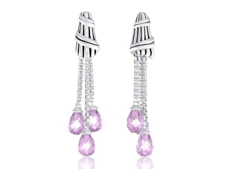 Cascade Briolette Dangle Earrings in sterling silver with amethyst For Cheap