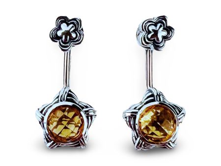 Fantasies Flower Push Pin Drop Earrings in sterling silver with citrine Online