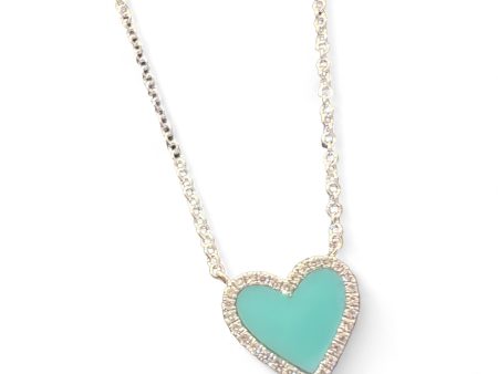 Blue Turquoise heart with diamonds surrounding on Sale