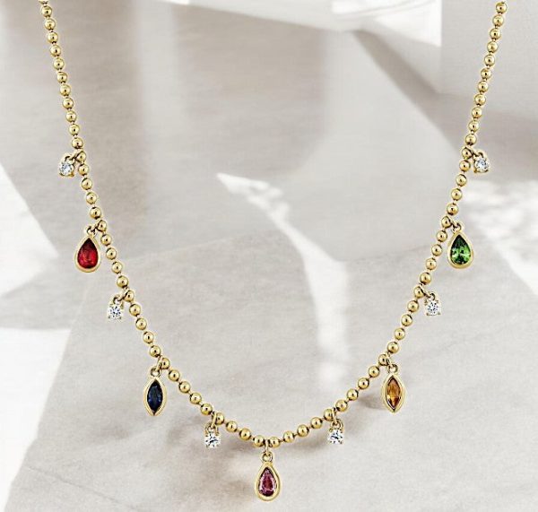 COLOR AND RAINBOW DIAMOND STATION BALL NECKLACE Online