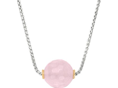 Bead Necklace with rose quartz in two tone sterling silver Online Hot Sale