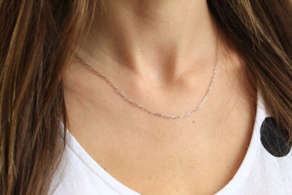 14k White Gold Paperclip Chain - Art Deco Style 18 Inch High Polished Dainty Link Fine Jewelry - 1.5 mm Lobster Claw Clasp Necklace Supply on Sale