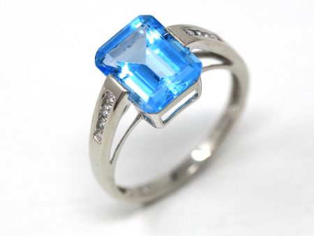 Swiss Blue Topaz & Diamond Ring - Modern 14k White Gold 3.76 CT Gemstone - Estate Circa 2000 s Era Size 6 3 4 December Birthstone Jewelry Online now