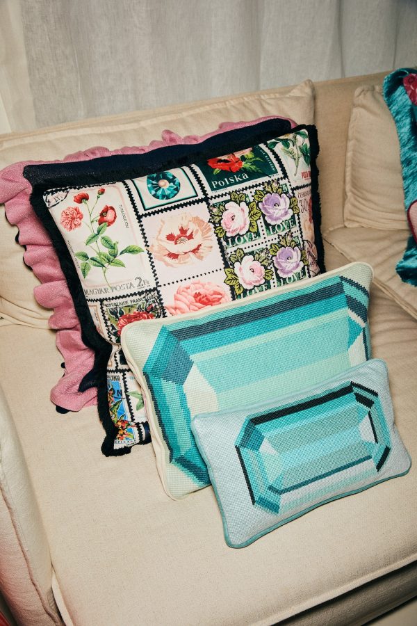 Blue Emerald Embroidered Needlepoint Pillow Sale