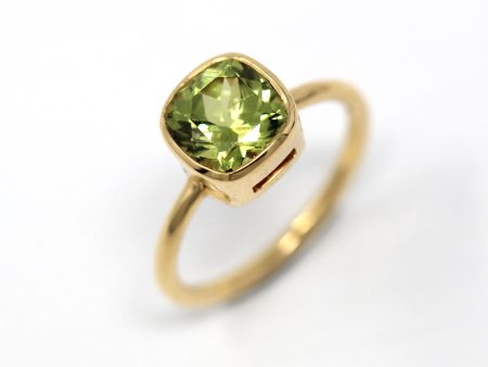 2.60 ct Mali Garnet Ring - 18k Yellow Gold Bezel Set Green Gemstone - Modern Size 6 1 4 Cushion Alternative Engagement Fine Gem Jewelry Discount