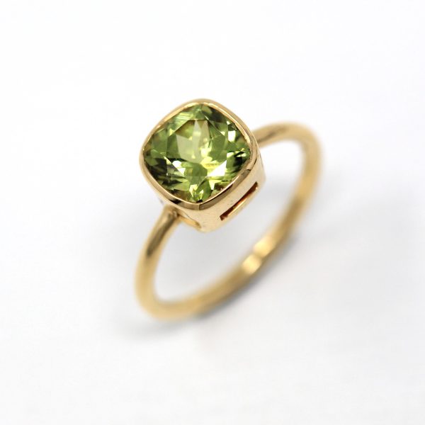 2.60 ct Mali Garnet Ring - 18k Yellow Gold Bezel Set Green Gemstone - Modern Size 6 1 4 Cushion Alternative Engagement Fine Gem Jewelry Discount