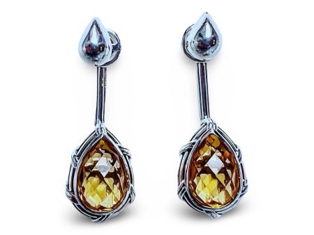 Fantasies Teardrop Push Pin Drop Earrings in sterling silver with citrine Fashion