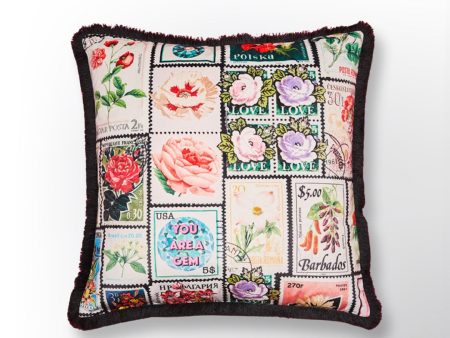 Vintage Stamp  Printed Velvet Pillow Sale