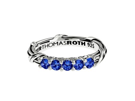 Signature Classic Five Stone Band Ring with blue sapphires in sterling silver on Sale