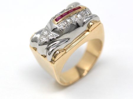 Vintage Car Ring - Art Deco Rare 18k Gold & Platinum Diamond Statement - Size 7 1 4 Circa 1930s Created Ruby Figural Automobile Fine Jewelry For Discount