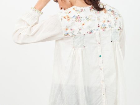 Floral Front Peasant Blouse in White Online Hot Sale