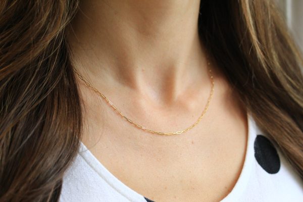 14k Yellow Gold Paperclip Chain - Art Deco Style 18 Inch High Polished Dainty Link Fine Jewelry - 1.5 mm Lobster Claw Clasp Necklace Supply Cheap