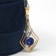 Vintage Lavalier Necklace - Retro 14k Yellow Gold Created Blue Sapphire & Diamond Pendant Charm - 1940s September Birthstone Fine Jewelry Online Sale