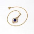 Vintage Lavalier Necklace - Retro 14k Yellow Gold Created Blue Sapphire & Diamond Pendant Charm - 1940s September Birthstone Fine Jewelry Online Sale