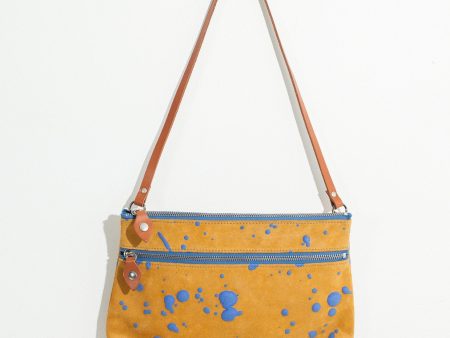 Ink Splatter Shoulder Bag in Mustard Blue Hot on Sale