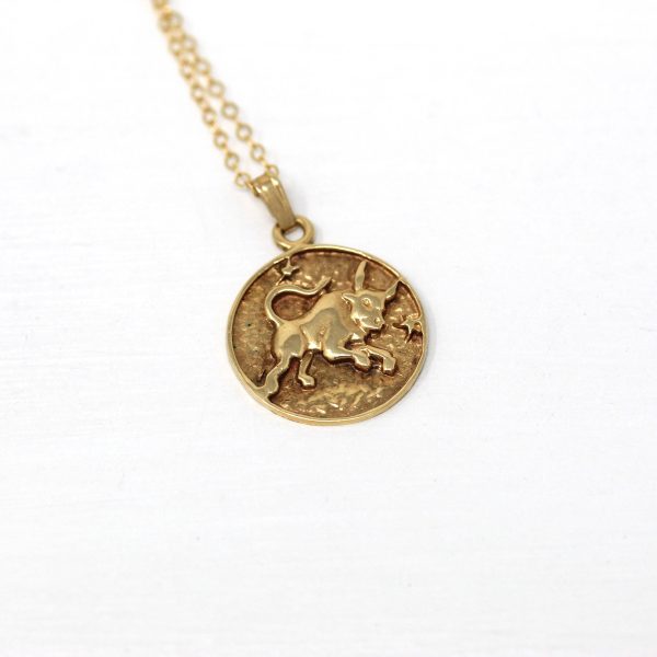 Vintage Taurus Charm - Retro 14k Yellow Gold Bull Astrological Sign Necklace Pendant - Circa 1970s Zodiac Celestial Earth Element Jewelry on Sale