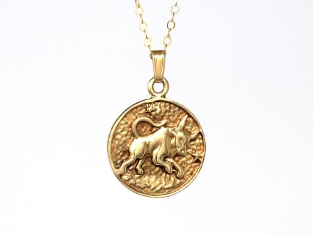 Vintage Taurus Charm - Retro 14k Yellow Gold Bull Astrological Sign Necklace Pendant - Circa 1970s Zodiac Celestial Earth Element Jewelry on Sale