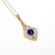 Vintage Lavalier Necklace - Retro 14k Yellow Gold Created Blue Sapphire & Diamond Pendant Charm - 1940s September Birthstone Fine Jewelry Online Sale